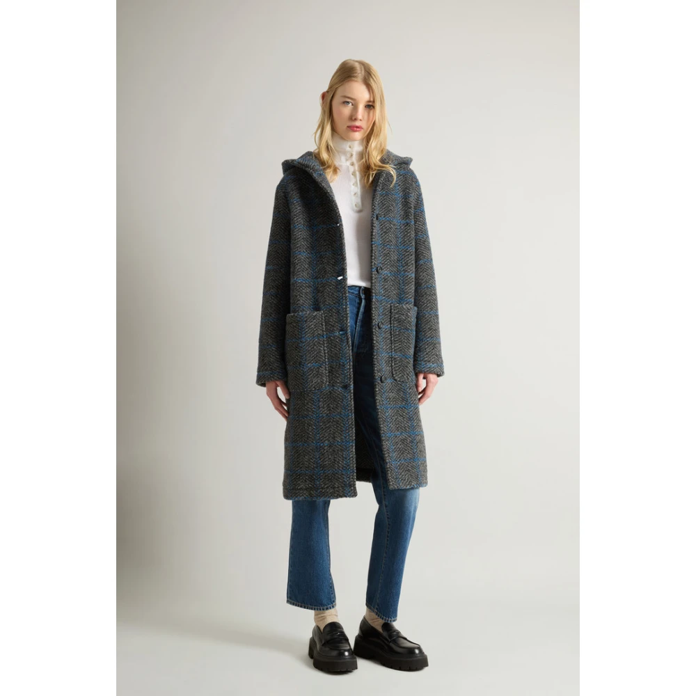 Woolrich Geruite Hooded Jas Gentry Gray Dames