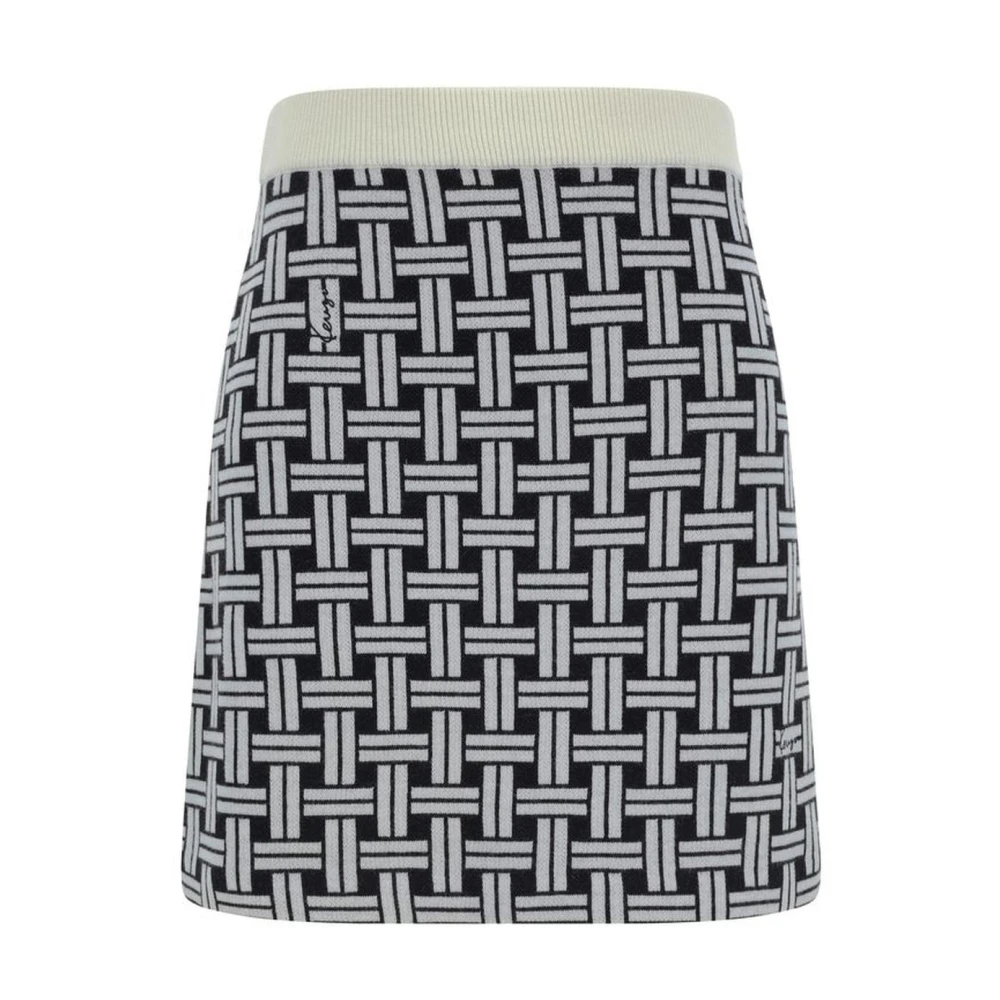 Kenzo Geometrisch Optisch Patroon Wollen Rok Black Dames