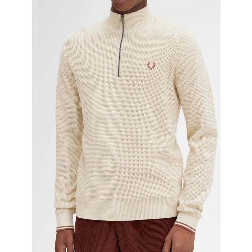 Fred Perry Wafelsteek Half Zip Sweater Beige Heren