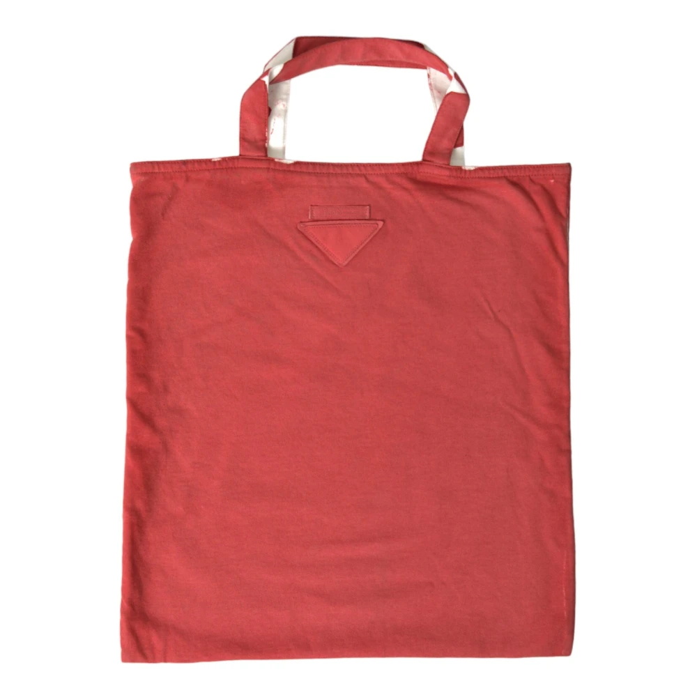 Prada Women's Red And White Fabric Tote Bag - Shopping Bags - One Size - Bags