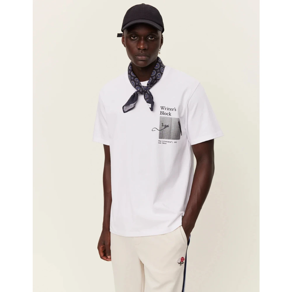 Les Deux Artwork Print Katoenen T-Shirt White Heren