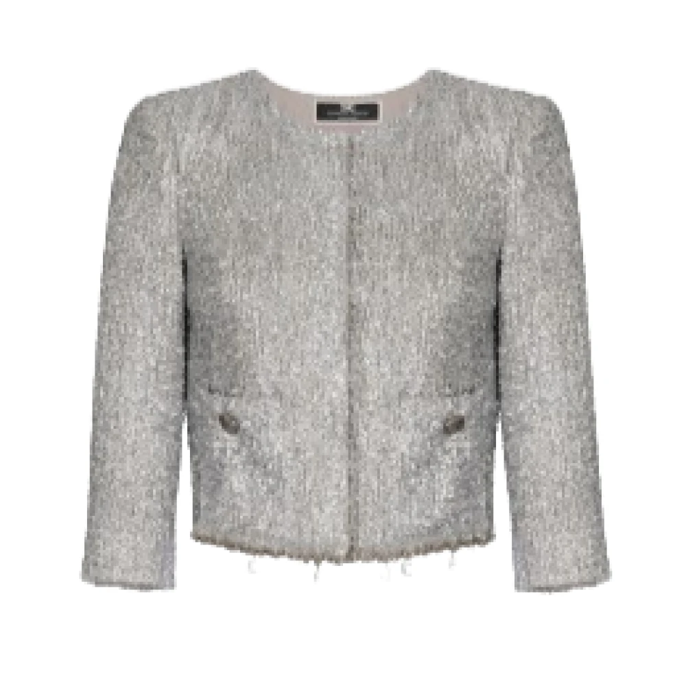 Elisabetta Franchi Geknipte Tweed Lurex Jas Zilver Gray Dames