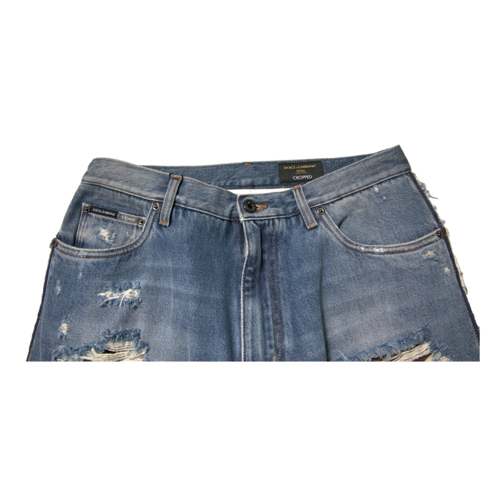 Dolce & Gabbana Versleten Cropped Denim Jeans met Rits Blue Heren