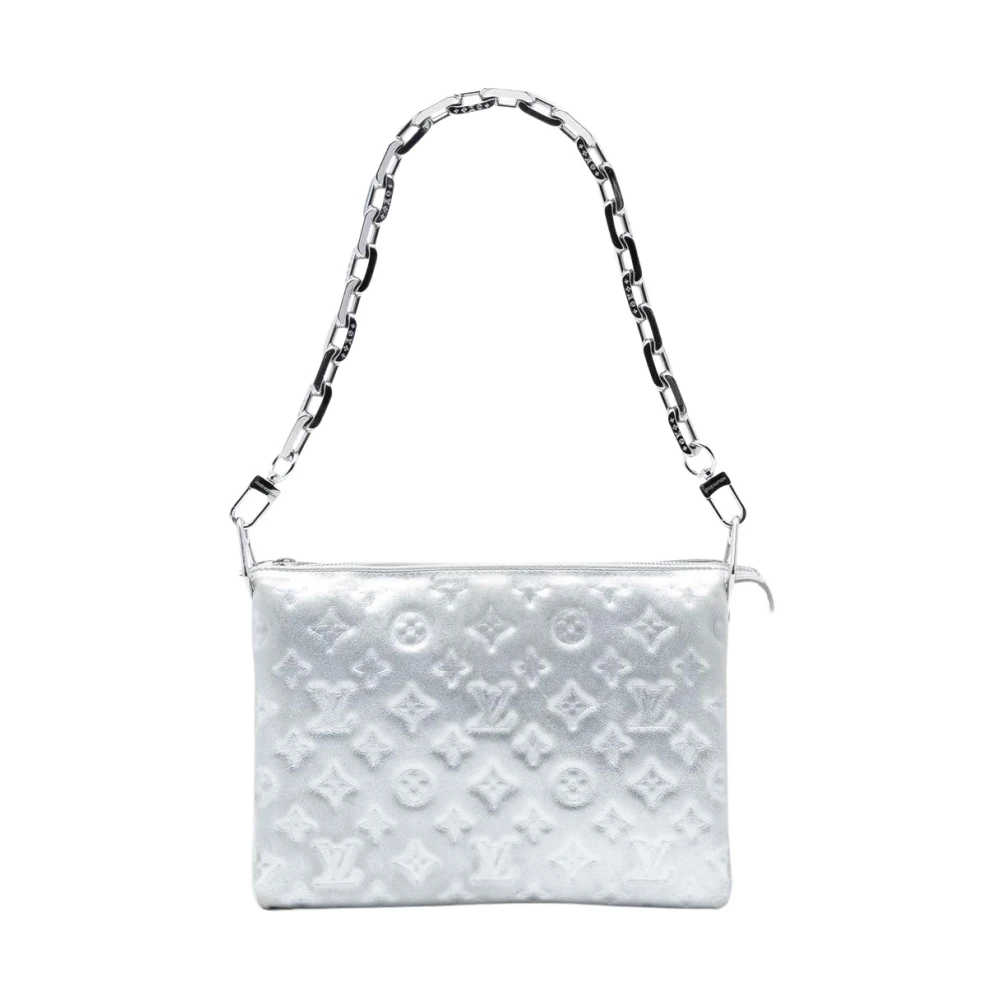 Louis Vuitton Vintage Women's Gray Pre-Owned Embossed Leather Shoulder Bag