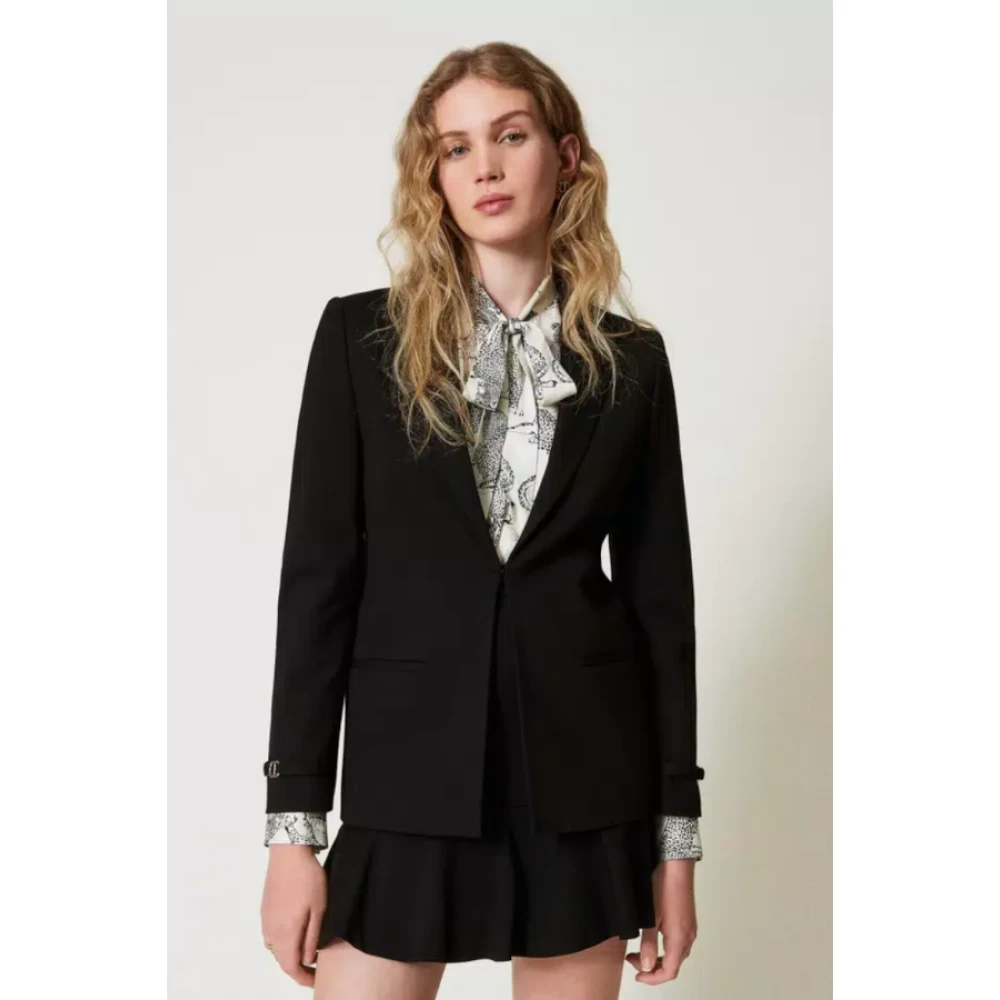 Twinset Zwarte Milano Gebreide Blazer met Metalen T Detail Black Dames