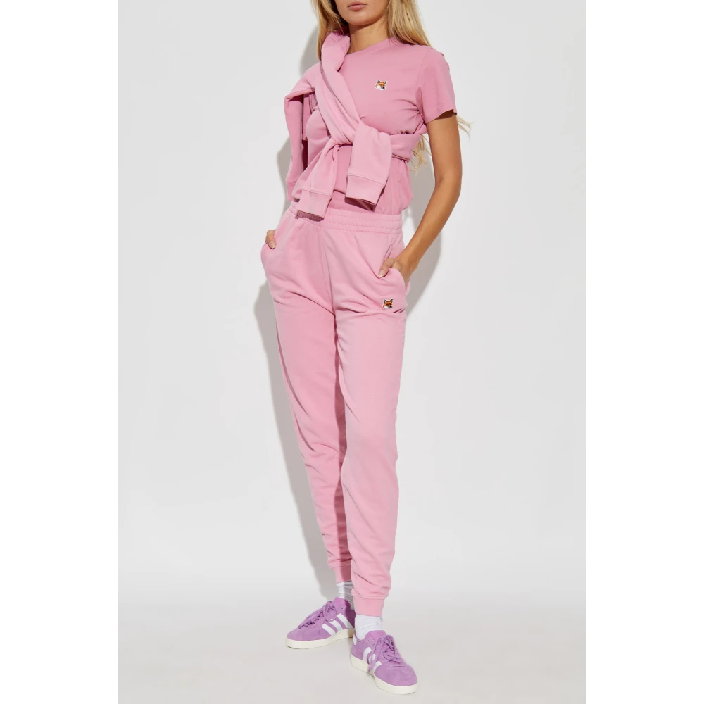 Maison Kitsuné T-shirt met logo patch Pink Dames