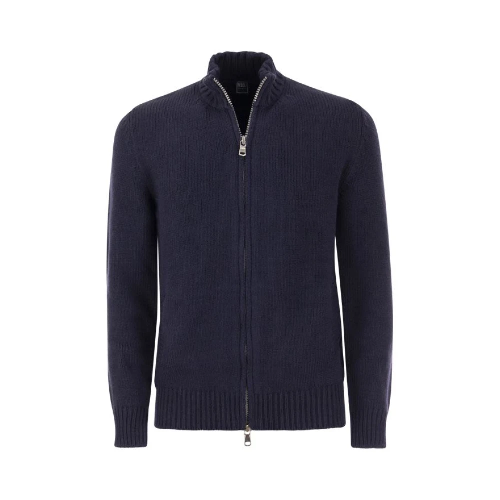 Fedeli Winter Katoen Zip Cardigan Blue Heren