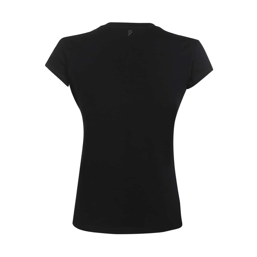 Dondup Geribbeld V-Hals T-Shirt Black Dames