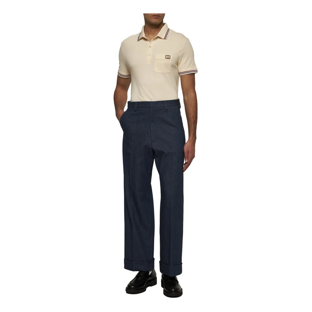 Valentino Gestreept Poloshirt Beige Katoen Pique Yellow Heren