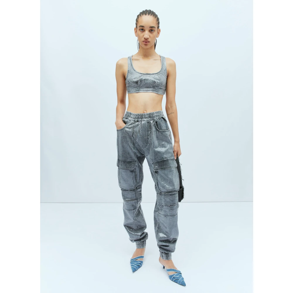 Diesel Paillet Denim Crop Top Gray Dames
