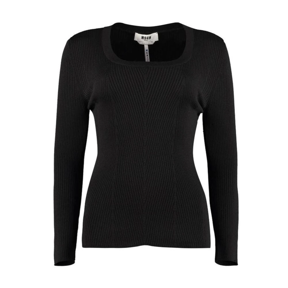 Msgm Elegante Zwarte Geribbelde Trui Black Dames