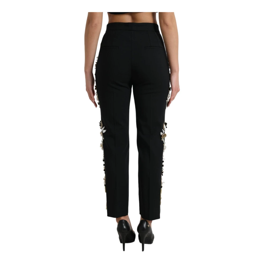 Dolce & Gabbana Bloemgeborduurde taps toelopende broek Black Dames