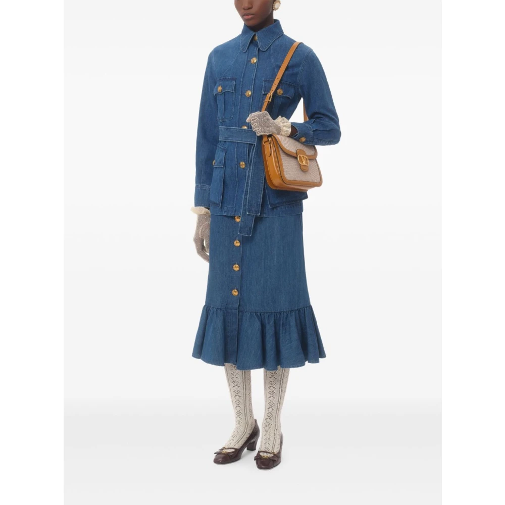 Valentino Blauwe Rok met Voorknoopsluiting Blue Dames