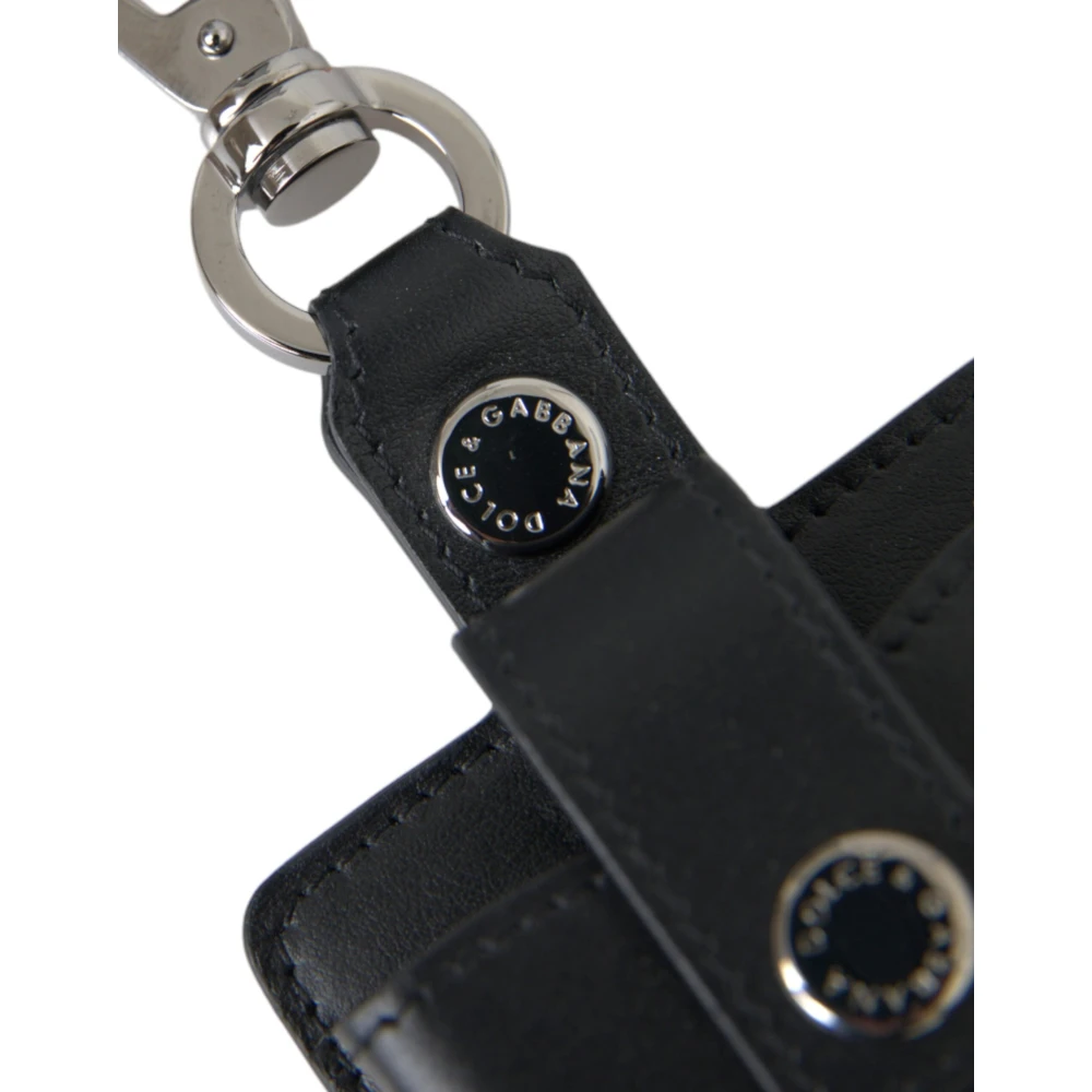 Dolce & Gabbana Zwart Lederen Zilveren Metalen Airpods Hoesje Black Unisex