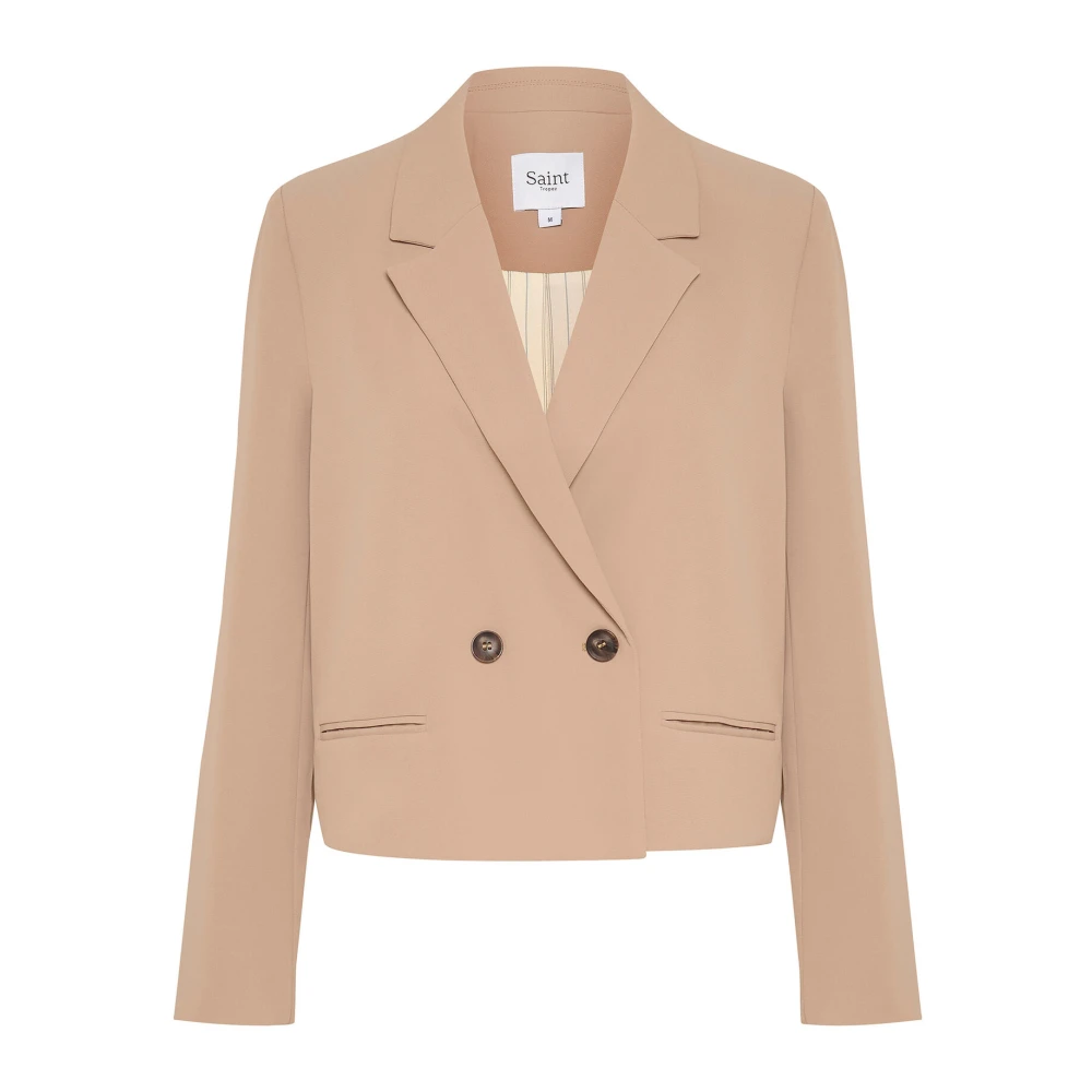 Saint Tropez Elegant Blazer Jacka med Fina Knappar Brown, Dam