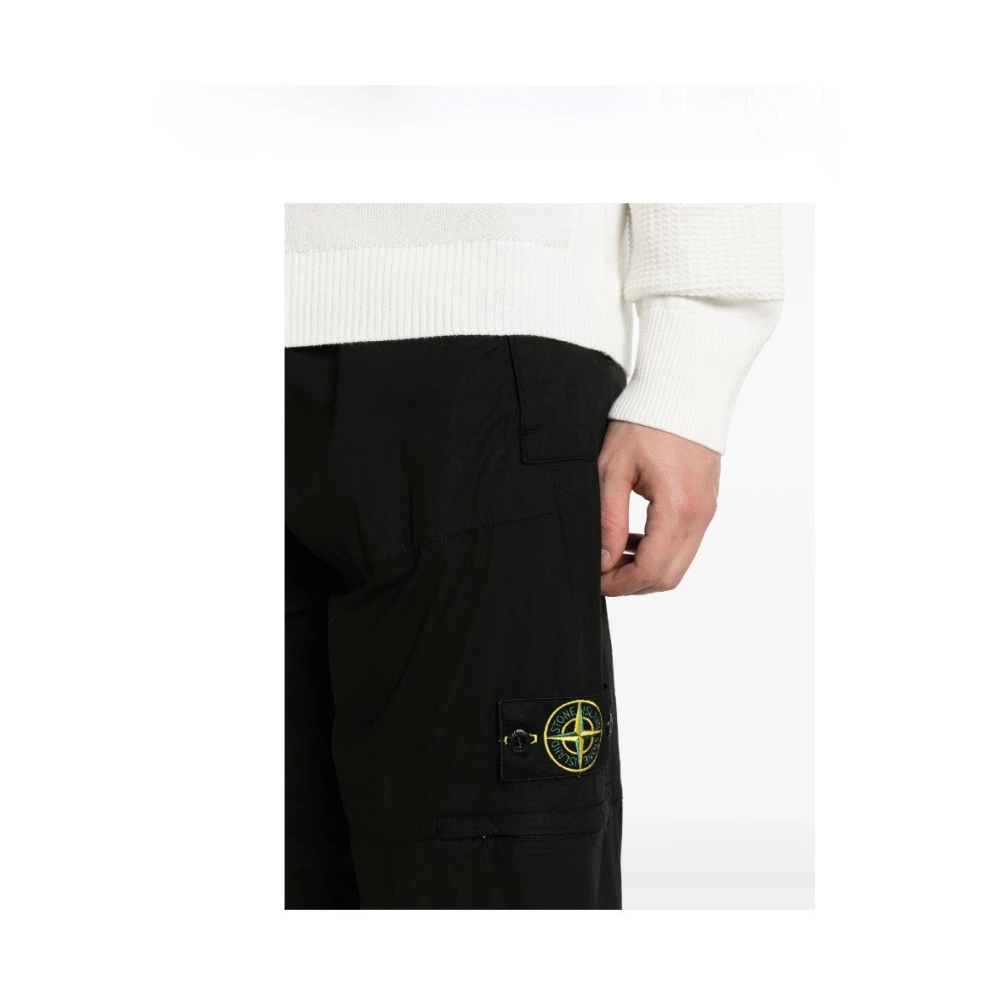 Stone Island Zwarte Cargo Broek Elastisch Katoen Black Heren