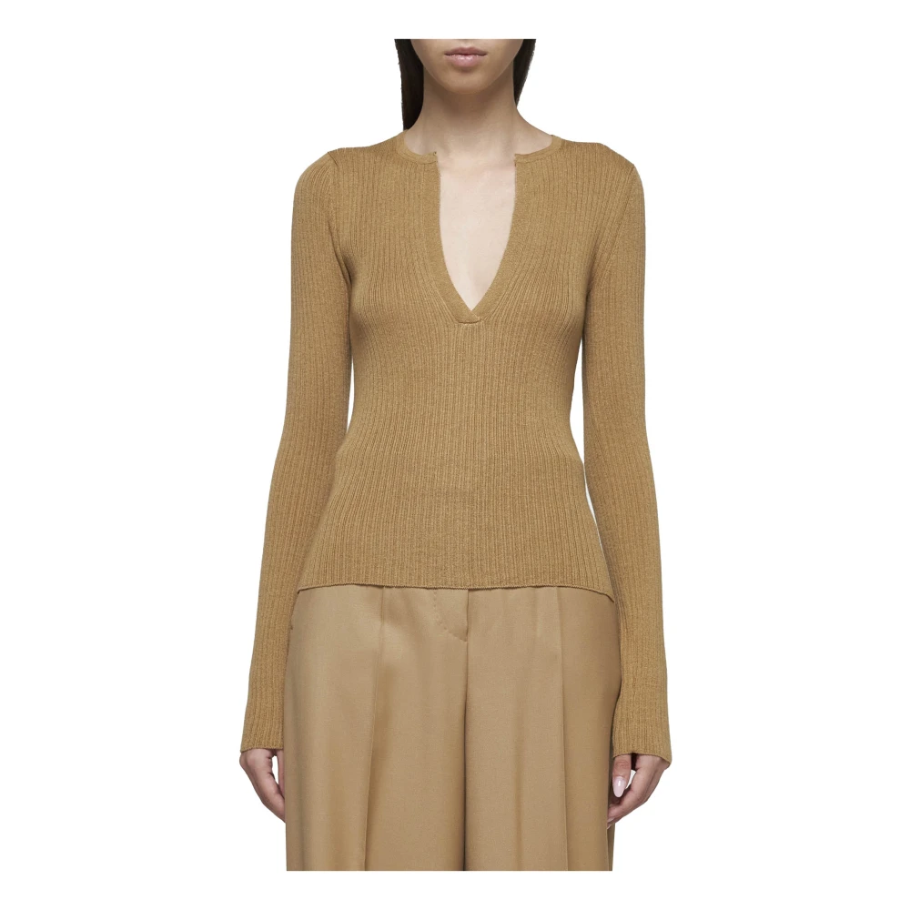 Max Mara Kameel Zijde Kasjmier Trui Brown Dames
