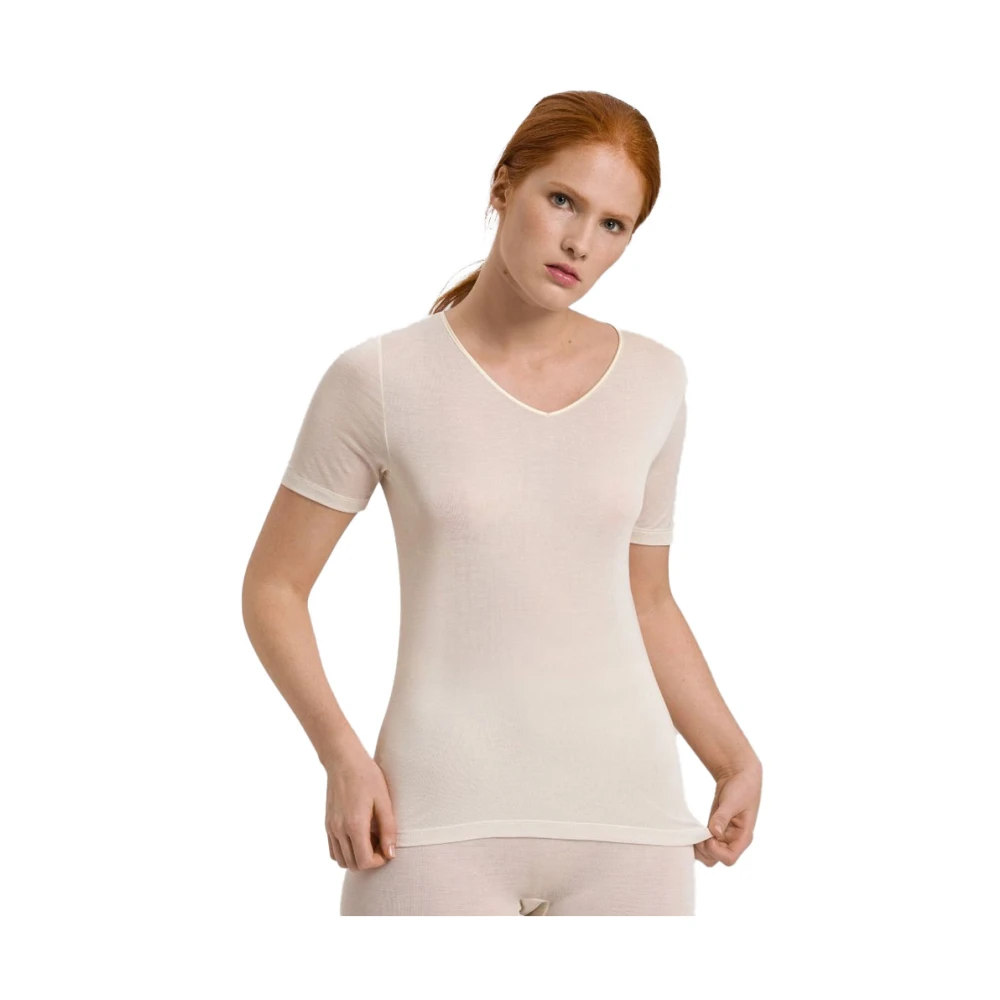Hanro Zijden T-shirt Bleke Room White Dames