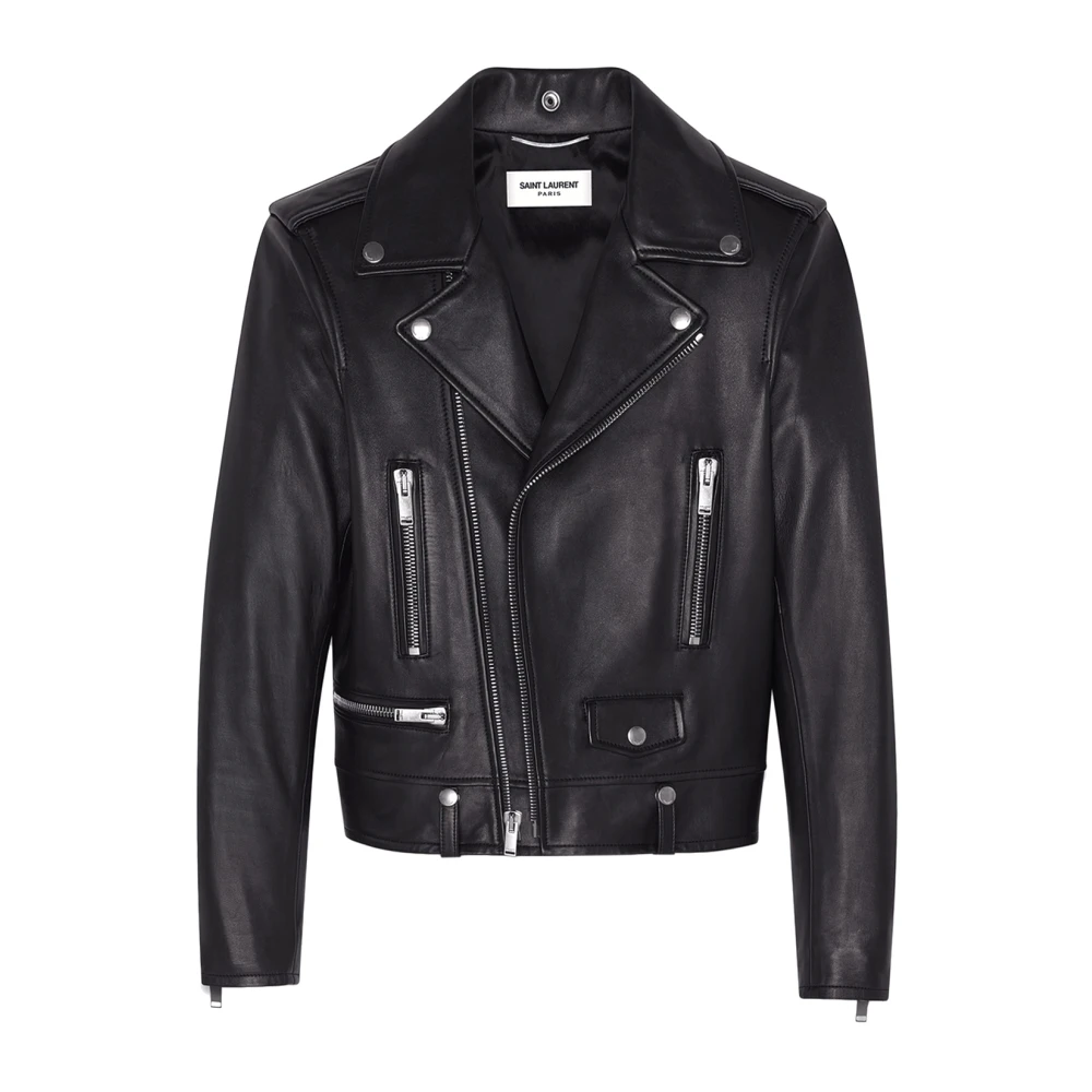 Saint Laurent Leren Jas met Metalen Drukknoopsluiting Black Heren