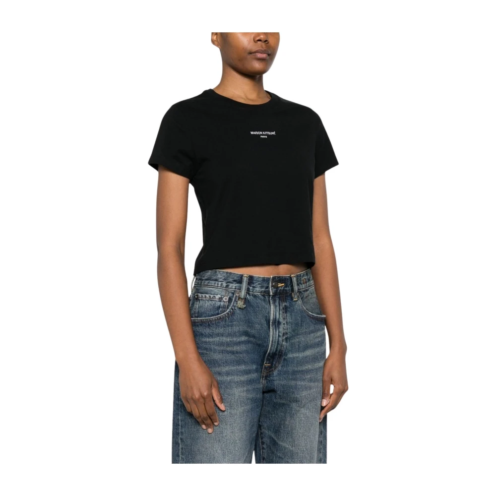 Maison Kitsuné Women's Black Logo Cotton T-Shirt - T-Shirts - S - Tops