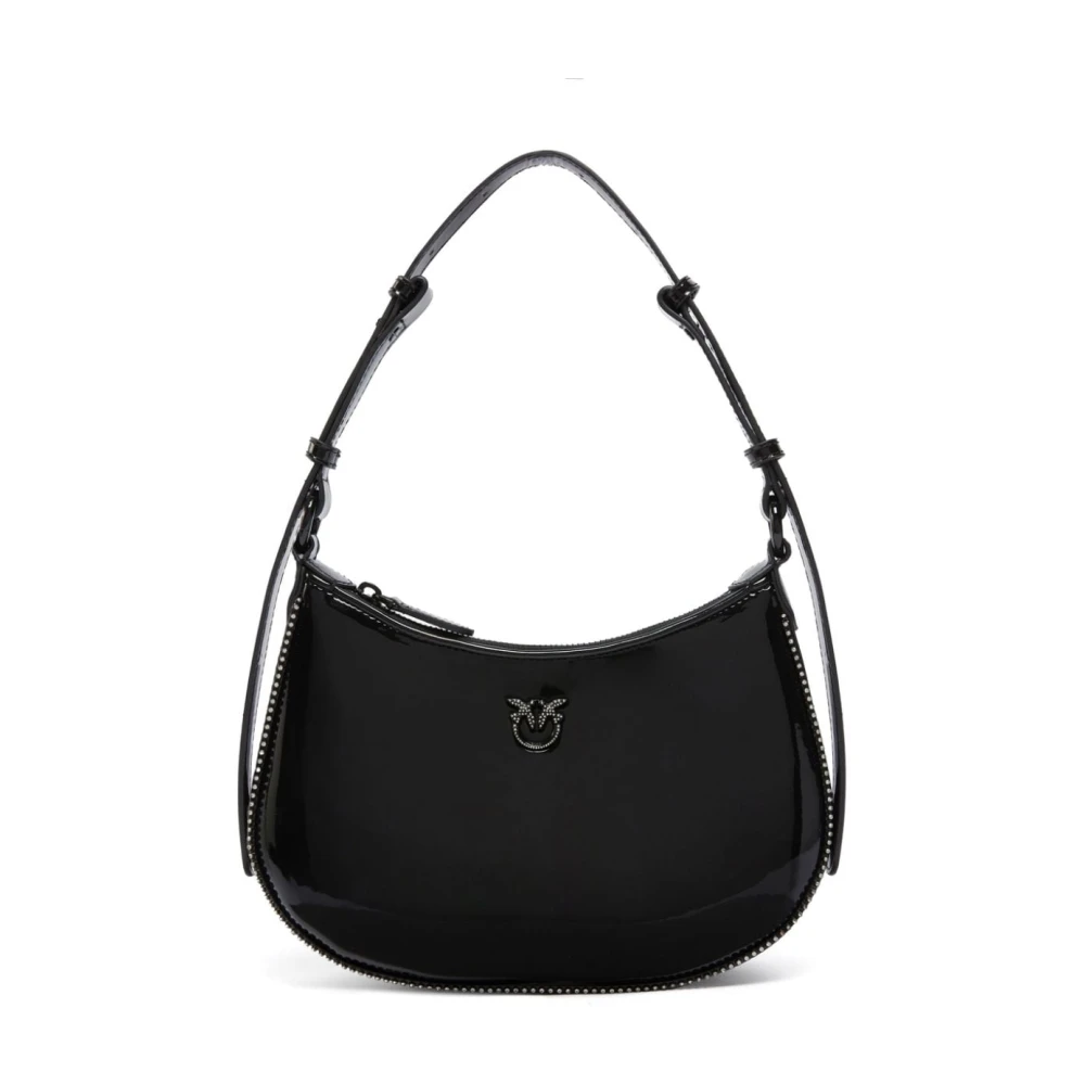 pinko Zwarte Paillet Liefdesvogels Handtas Black Dames