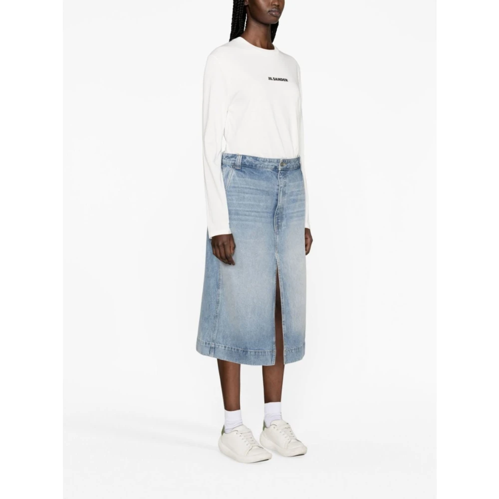 Jil Sander Logo Print Katoenen T-shirts en Polos White Dames
