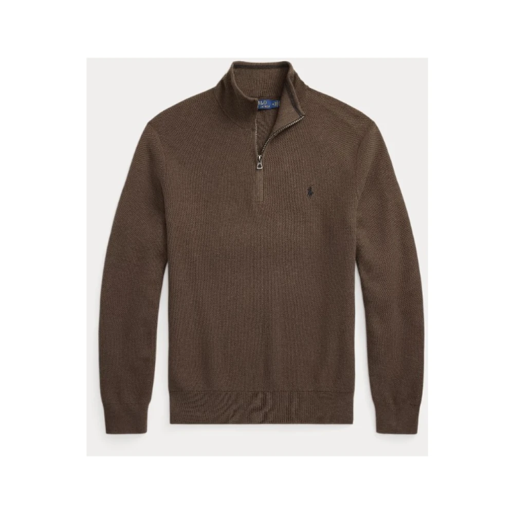 Polo Ralph Lauren Men's Brown Turtlenecks, Xs, Mesh-Knit Cotton Quarter-Zip Jumper