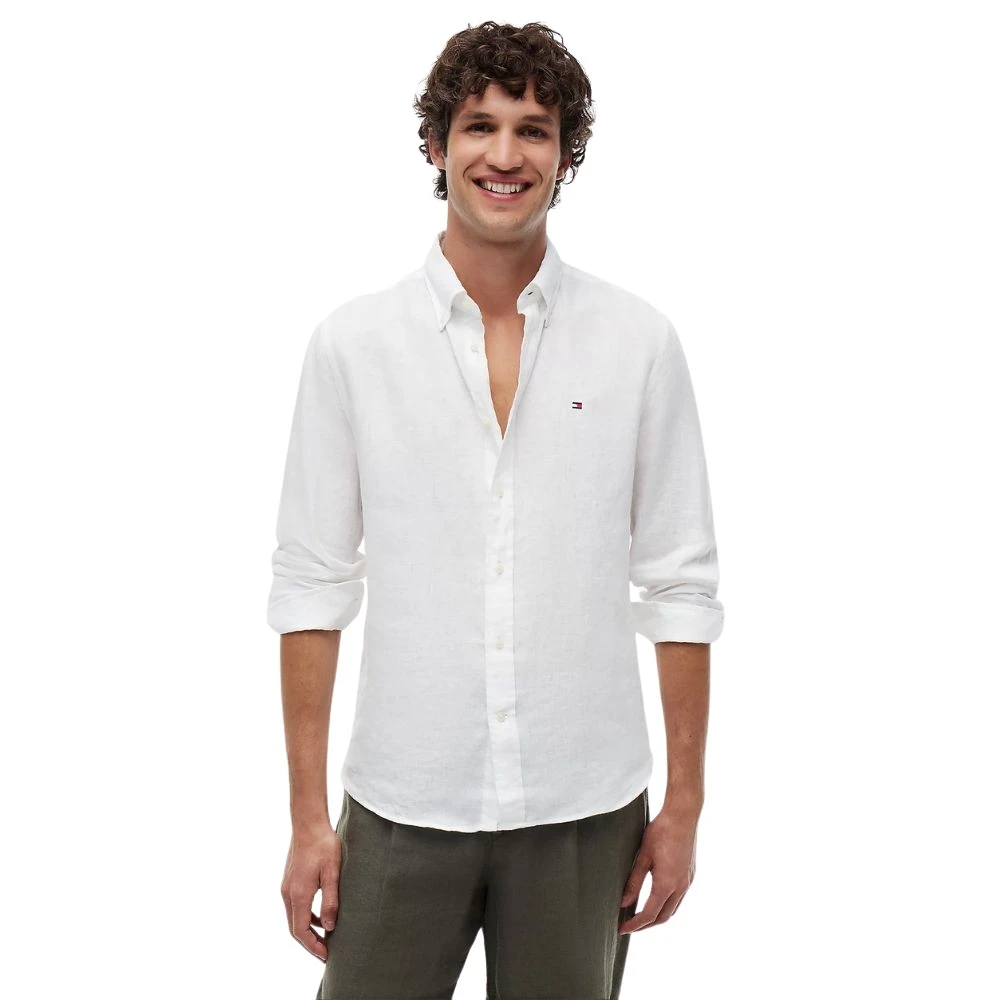 Tommy Hilfiger Men's White Casual Shirts, Xl, Regular-Fit Pure Linen Shirt