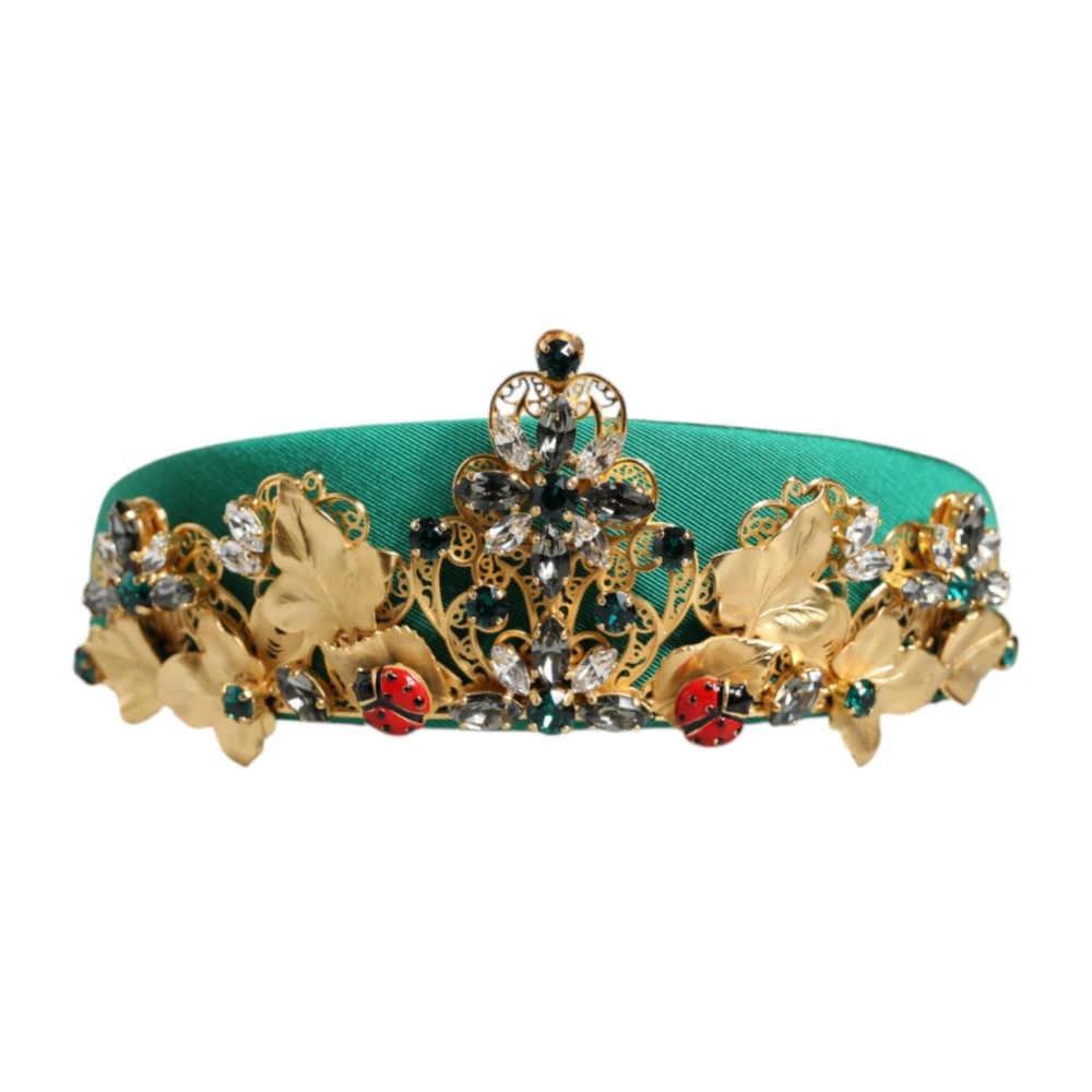 Dolce & Gabbana Kristallen Tiara Haarband met Gouden Motieven Green Dames