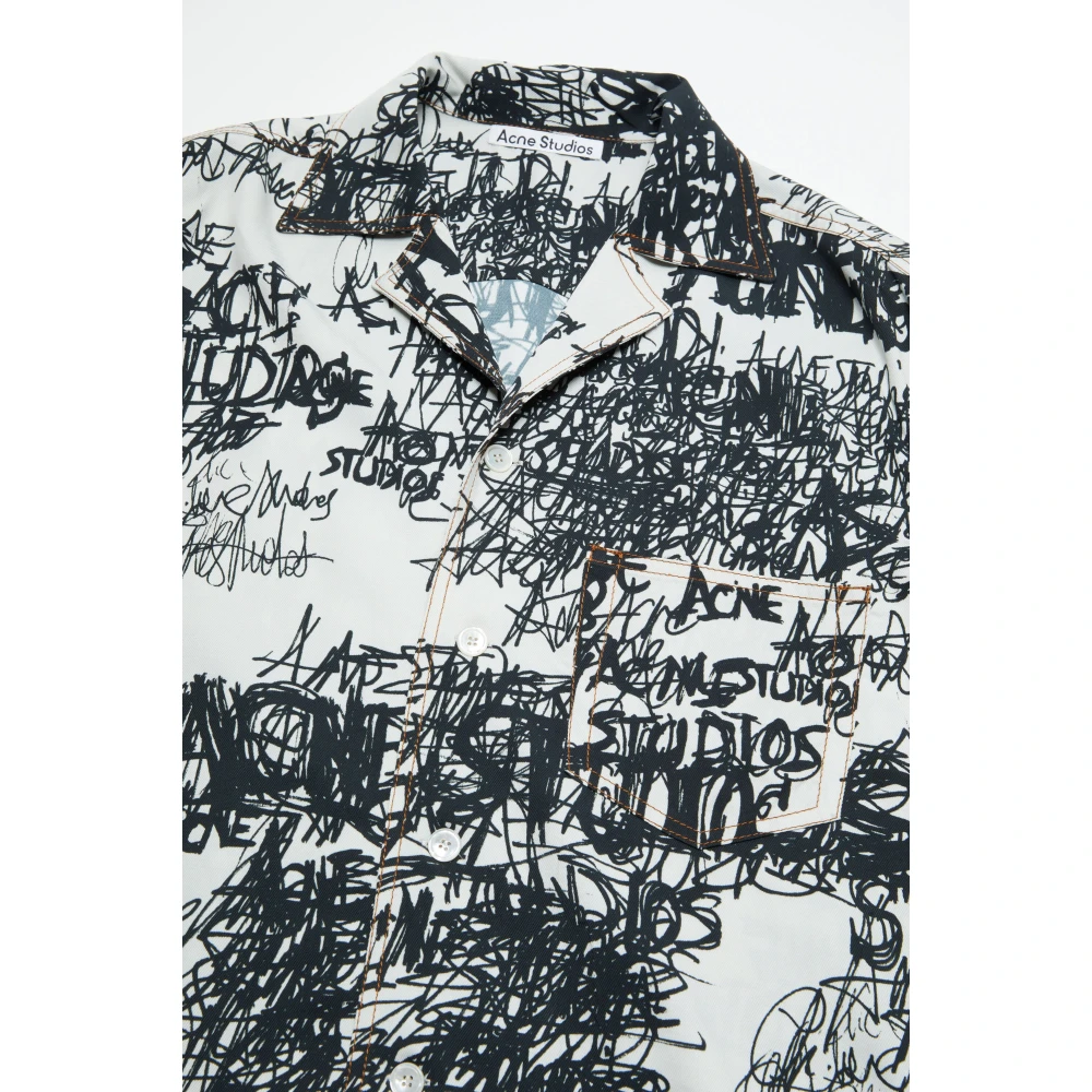 Acne Studios Seizoenslogo Print Button-Up Shirt Black Heren