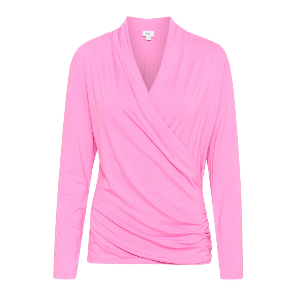 Saint Tropez Wrap Blus Fuchsia Pink Draperad V-ringning Pink, Dam