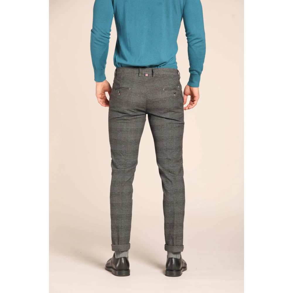 Mason's Slim Fit Katoenen Stretch Chino Broek met Vervaagd Ruitpatroon Gray Heren