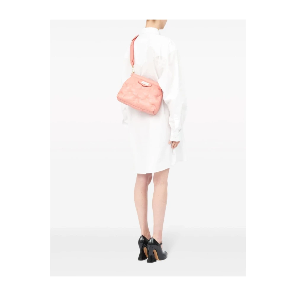 Maison Margiela Koraalrode schoudertas met logo Pink Dames