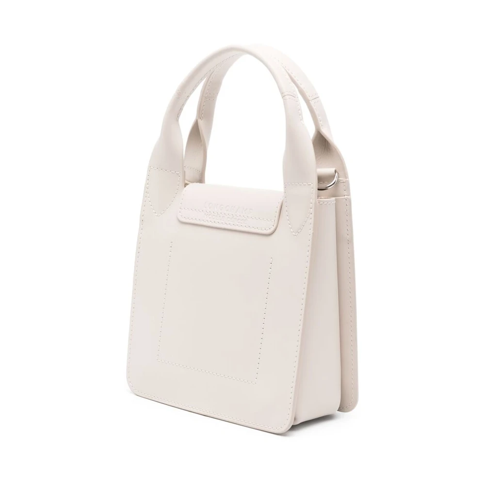 Longchamp Ecru Kalfsleer Foldover Schoudertas Beige Dames