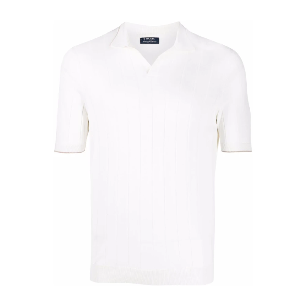 Barba Zijden Polo Shirt Verticaal Streep Patroon White Heren
