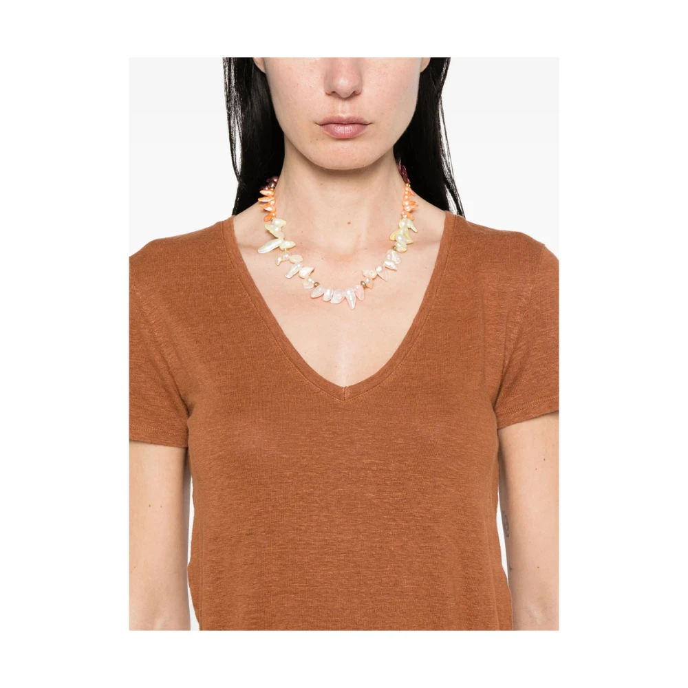 majestic filatures Bruine V-hals T-shirt Korte Mouwen Brown Dames