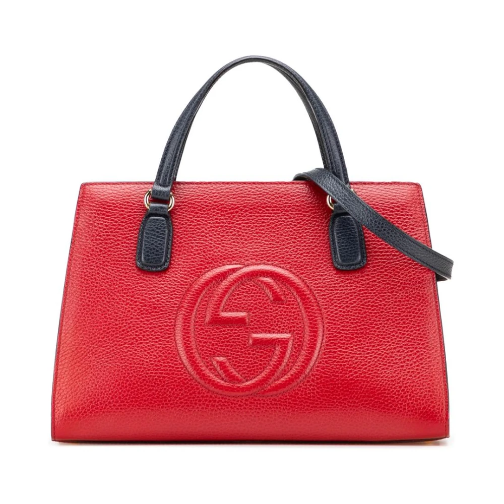 Gucci Vintage Röd Förägt Sofistikerad Läder Topp Handväska Med Axelrem