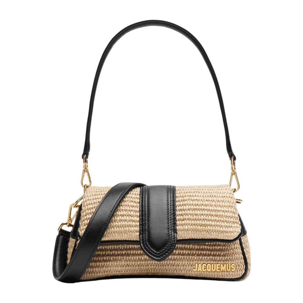 Jacquemus Raffia Schoudertas met Leren Banden Beige Dames