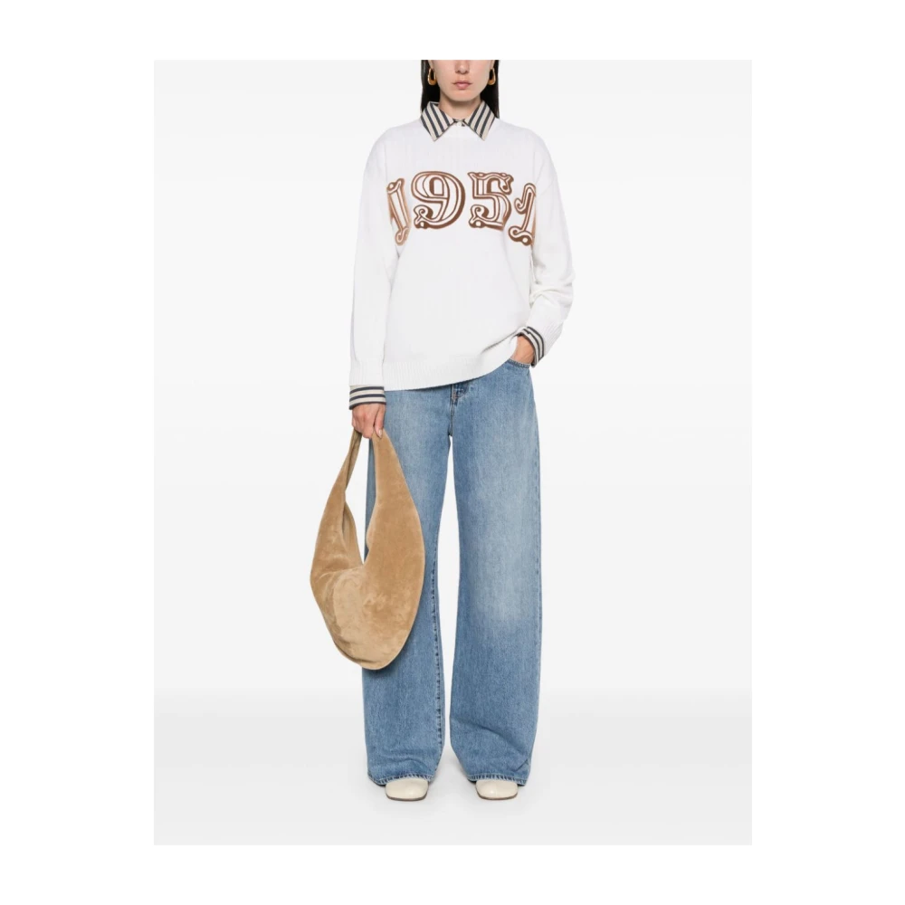 Max Mara Witte Wol-Kasjmier Trui met 1951 Motief White Dames