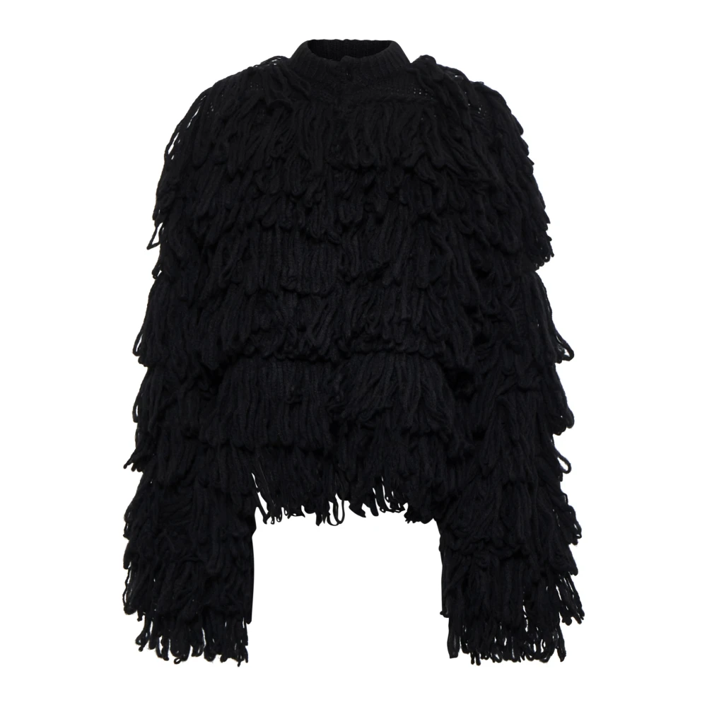 Roberto Collina Zwarte trui met bontdetail Black Dames
