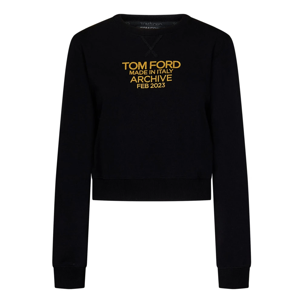 Tom Ford Zwarte Cropped Sweatshirt met Gouden Logo Black Dames