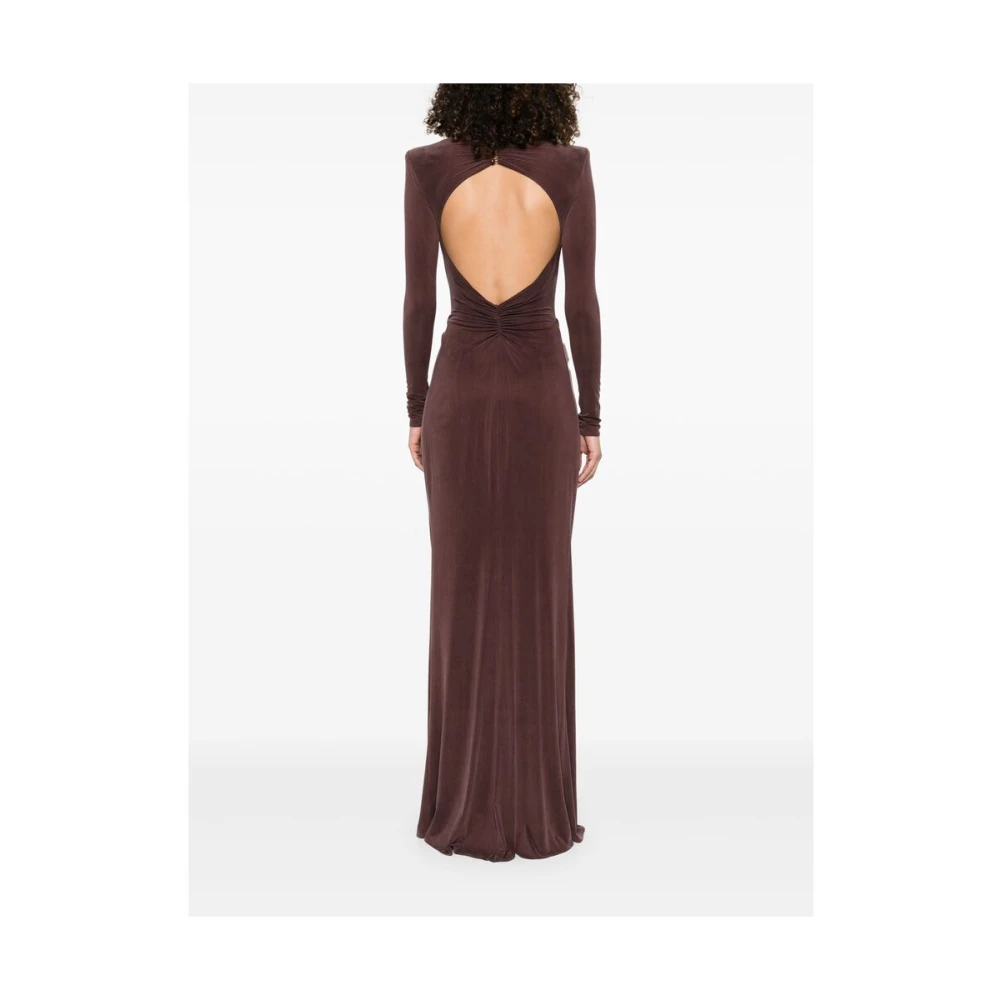 Elisabetta Franchi Chocoladebruine Knoopdetail Jurk Brown Dames