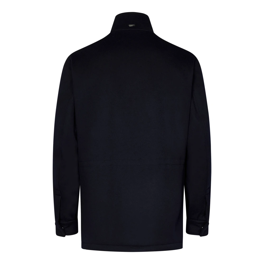 Herno Blauwe Gewatteerde Wollen Jas Blue Heren