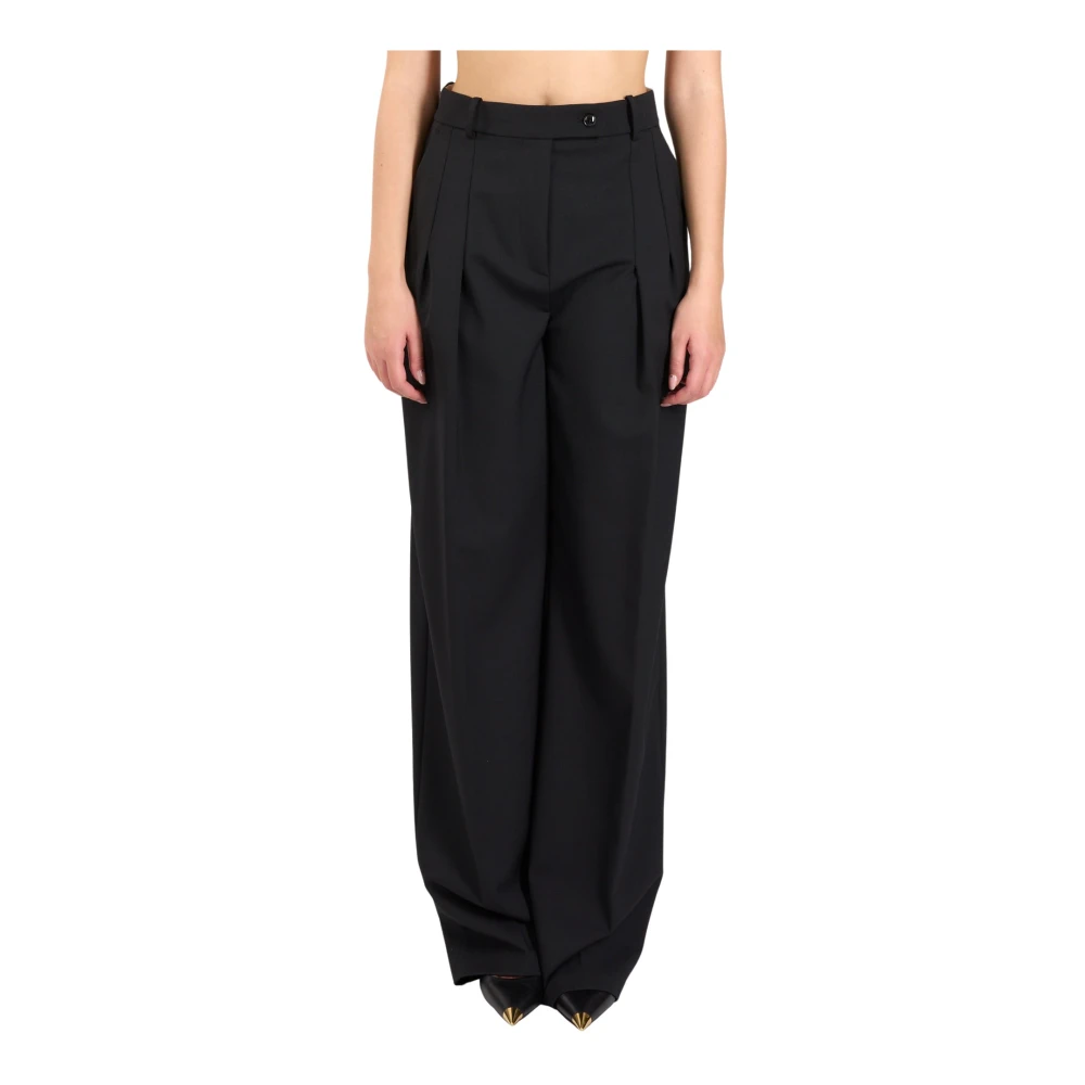 Elisabetta Franchi Hoge taille rechte wollen broek Black Dames