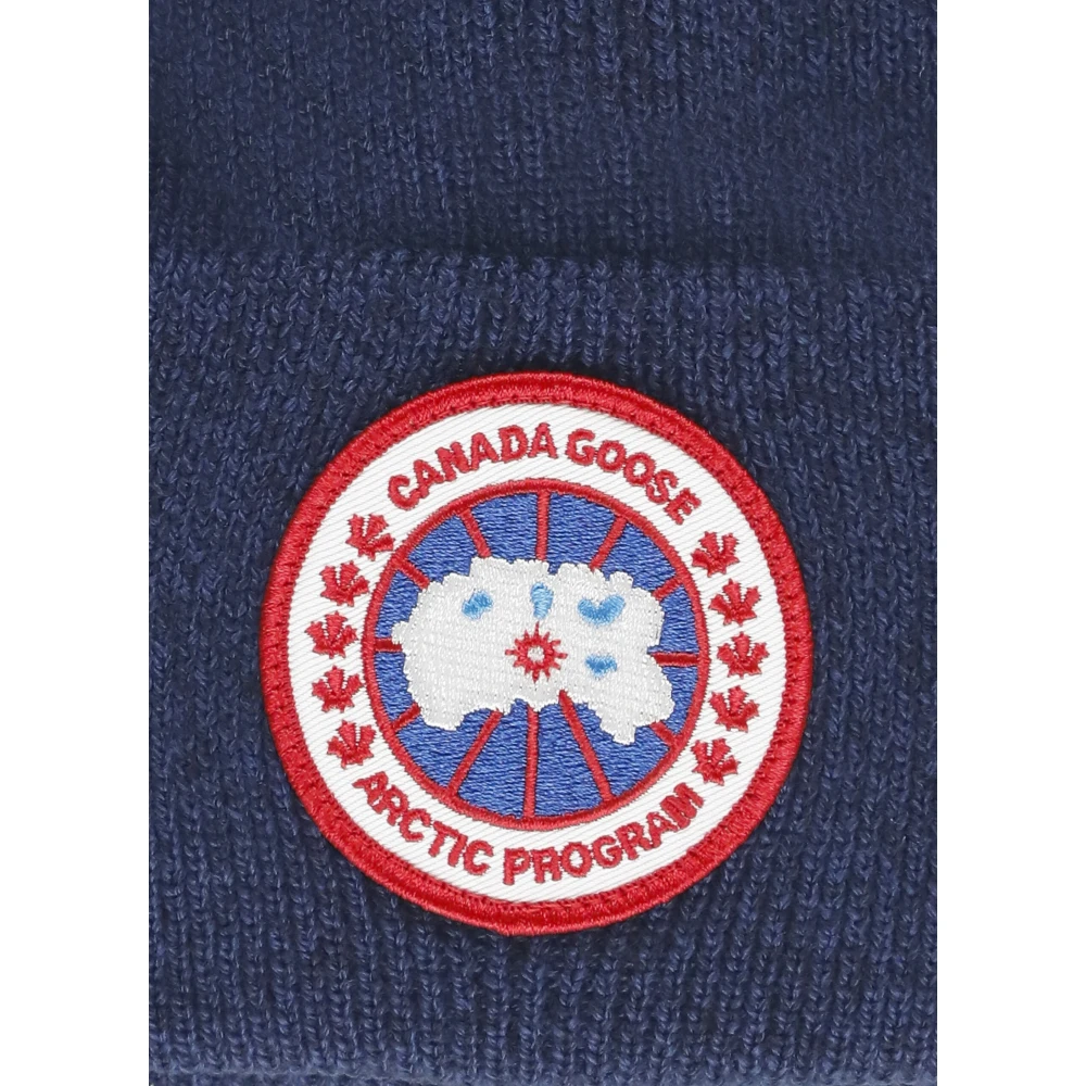 Canada Goose Blauwe Wollen Beanie Muts Ribpatroon Blue Heren