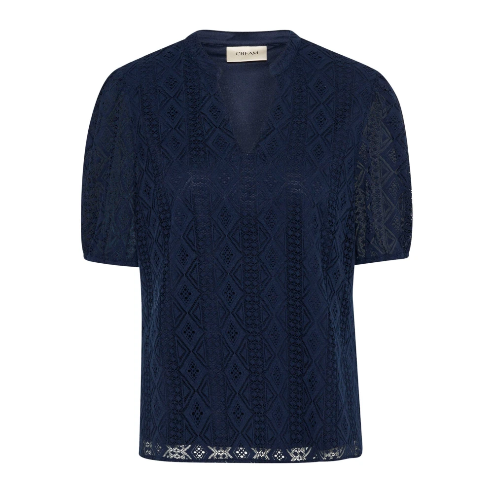 Cream Women's Blue Elegant Lace Blouse Navy Blazer - Blouses - S - Blouses & Shirts