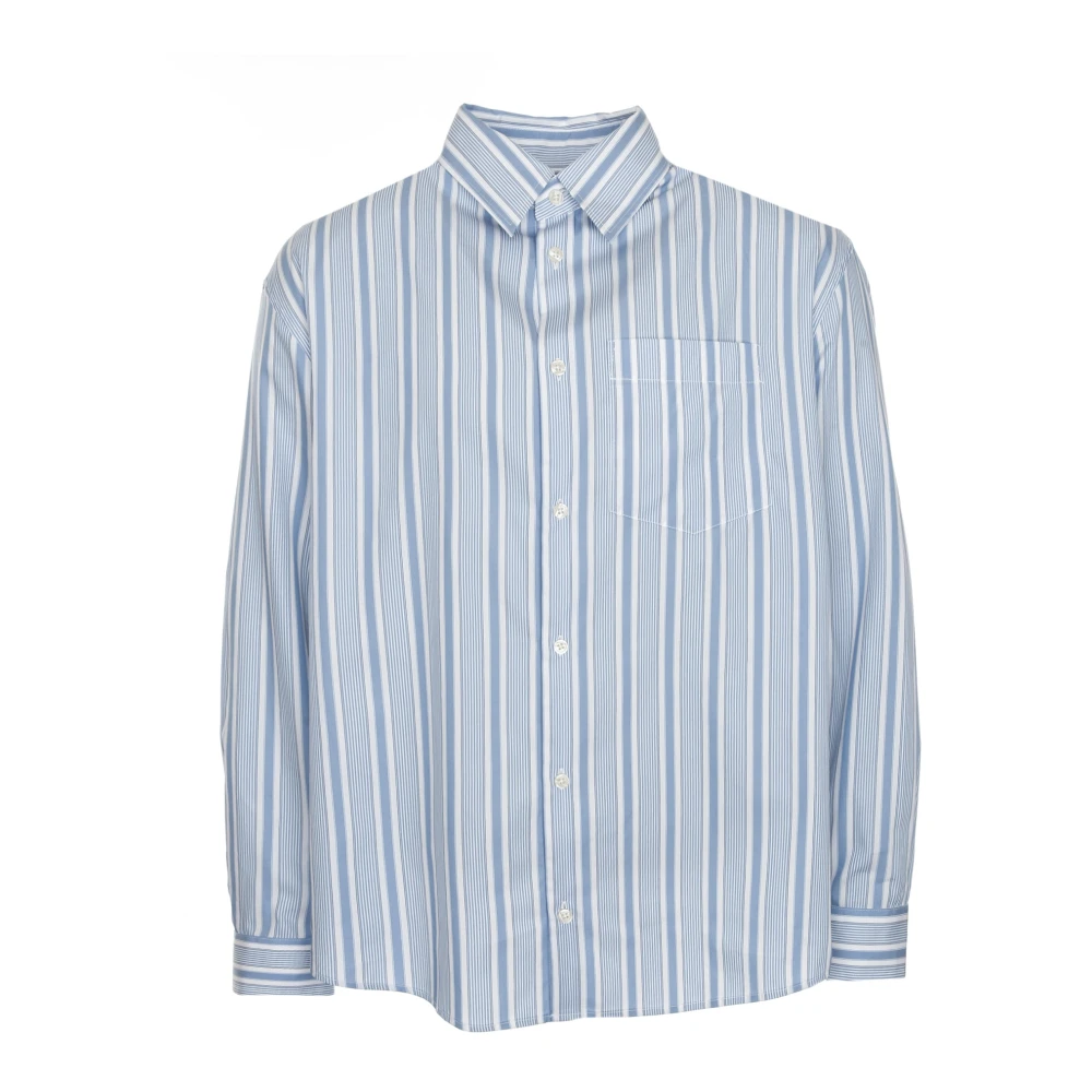 Drykorn Gestreept Boxy Shirt met Kent Kraag Blue Heren