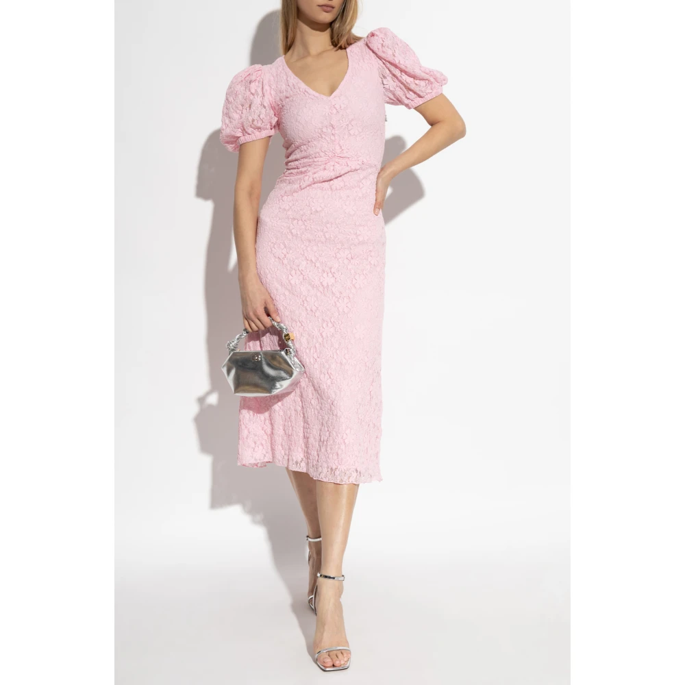 Rotate Birger Christensen Kanten Jurk met V-Hals Pink Dames