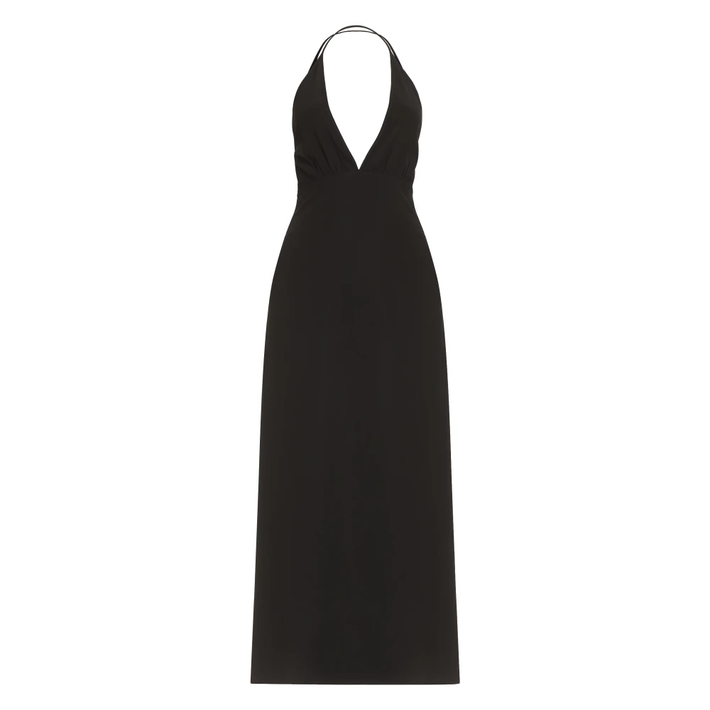 TotêMe Zijden Maxi Jurk met Crossover V-hals Black Dames