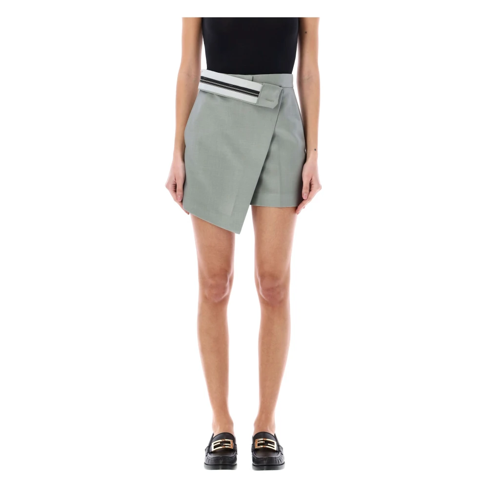 Fendi Hoge Taille Mohair Shadow Grey Shorts Gray Dames